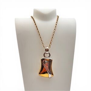 Givenchy Two Tone Pendant Necklace Gold Silver Logo Charm